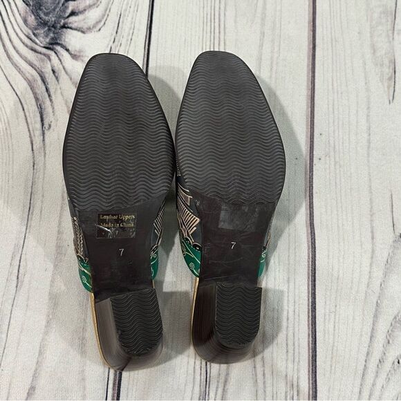 Elite by Corky's Shoes Womens 7 Scroll Leather Heeled Mules Green Brown Tan - Picture 4 of 8